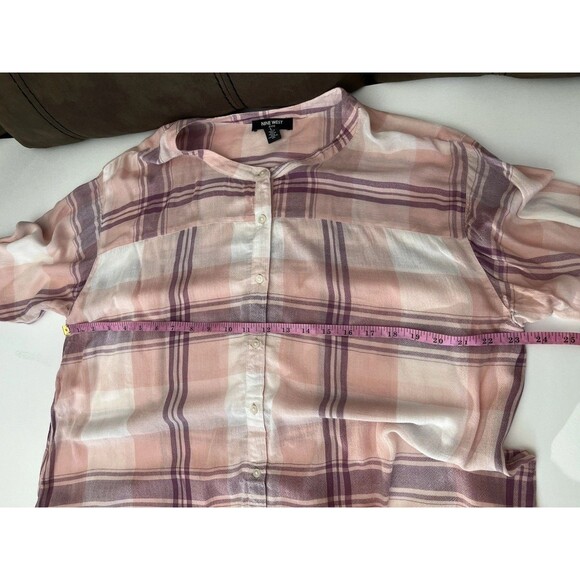Nine West Women’s shirts Button Down Roll Tab Sleeve Large Plaid Viscose - Picture 5 of 9